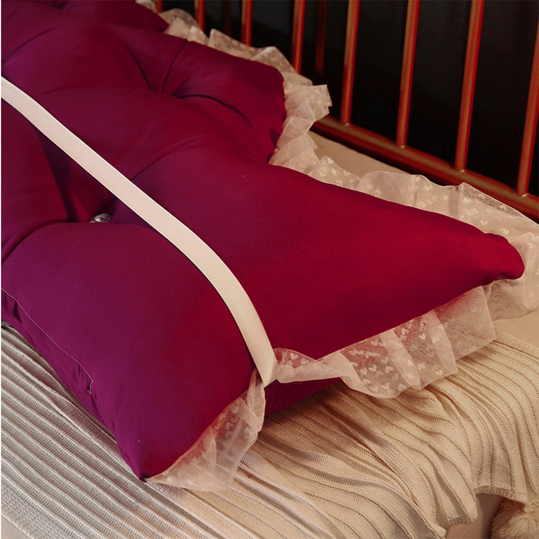 SOGA 180cm Burgundy Princess Bed Pillow Headboard Backrest Bedside Tatami Sofa Cushion with Ruffle Lace Home Decor - Cafe Supply