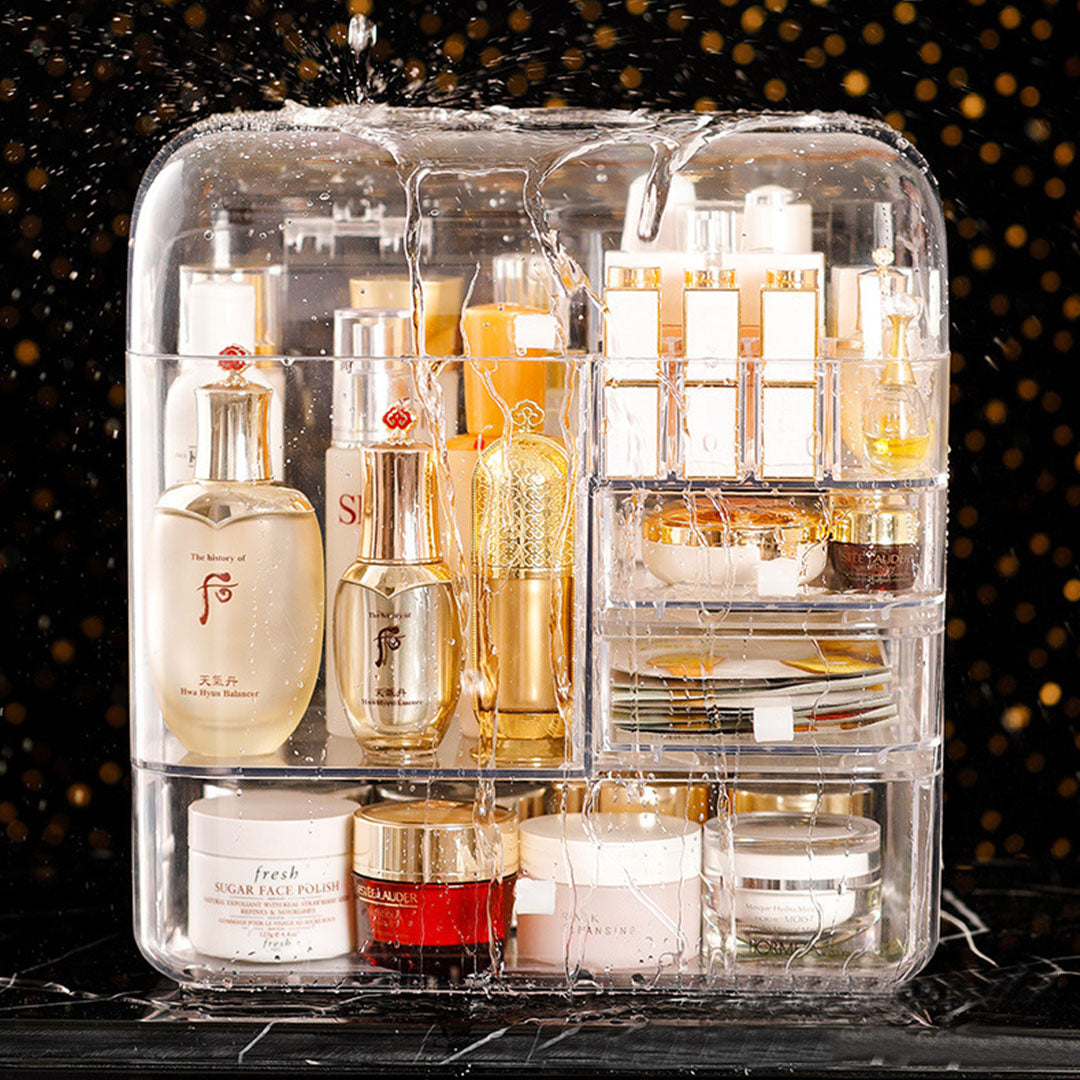 SOGA 2X Transparent Cosmetic Storage Box Clear Makeup Skincare Holder with Lid Drawers Waterproof  Dustproof Organiser - Cafe Supply