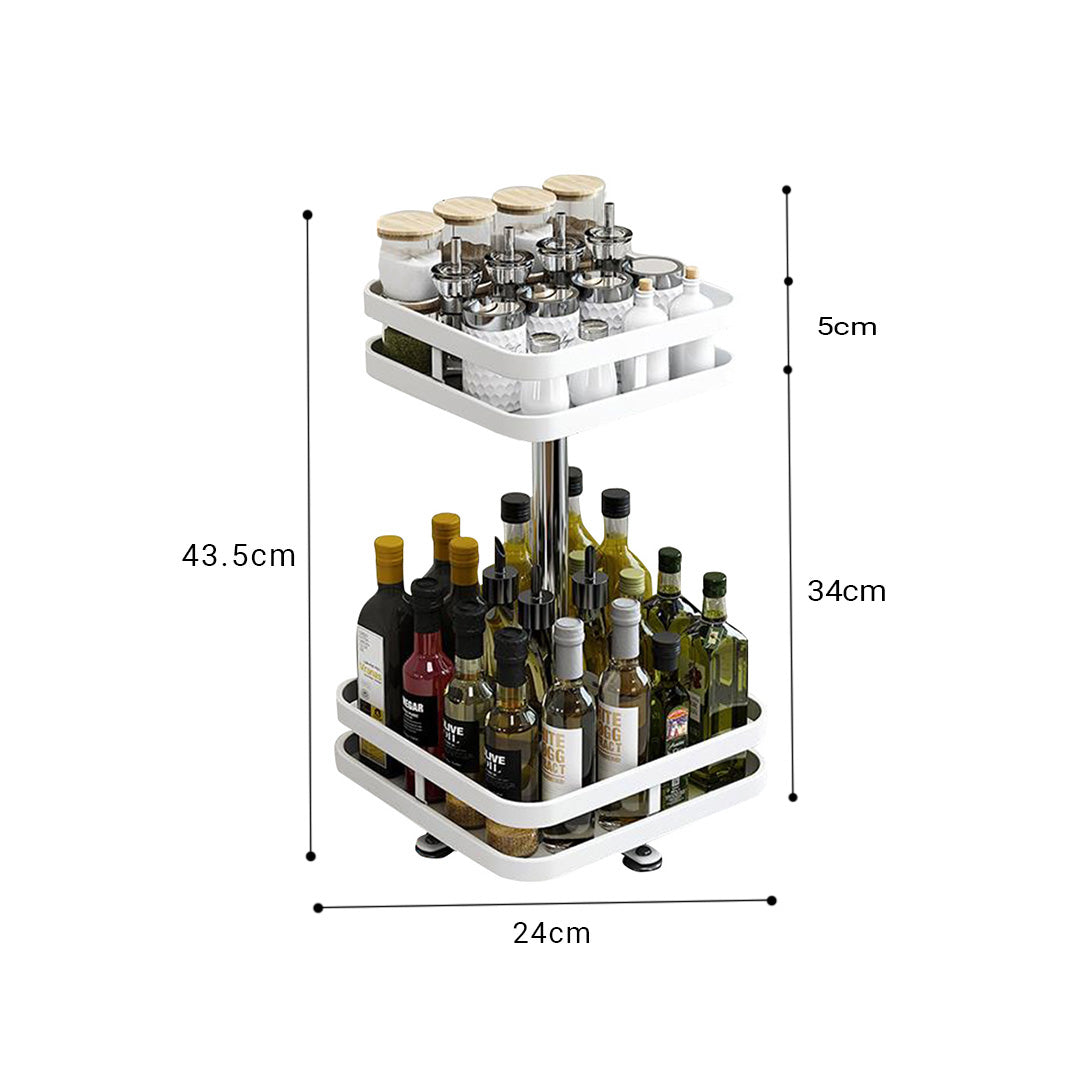 SOGA 2 Tier Steel White Square Rotating Multi-Function Kitchen Portable Storage Spice Seasoning Kitchen Countertop Organiser Shelf - Cafe Supply