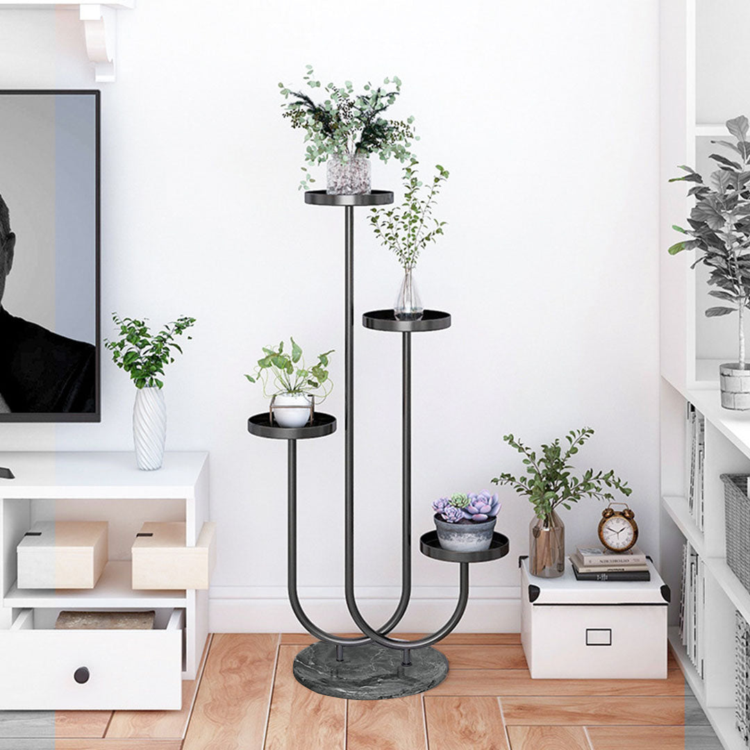 SOGA 2X U Shaped Plant Stand Round Flower Pot Tray Living Room Balcony Display Black Metal Decorative Shelf - Cafe Supply