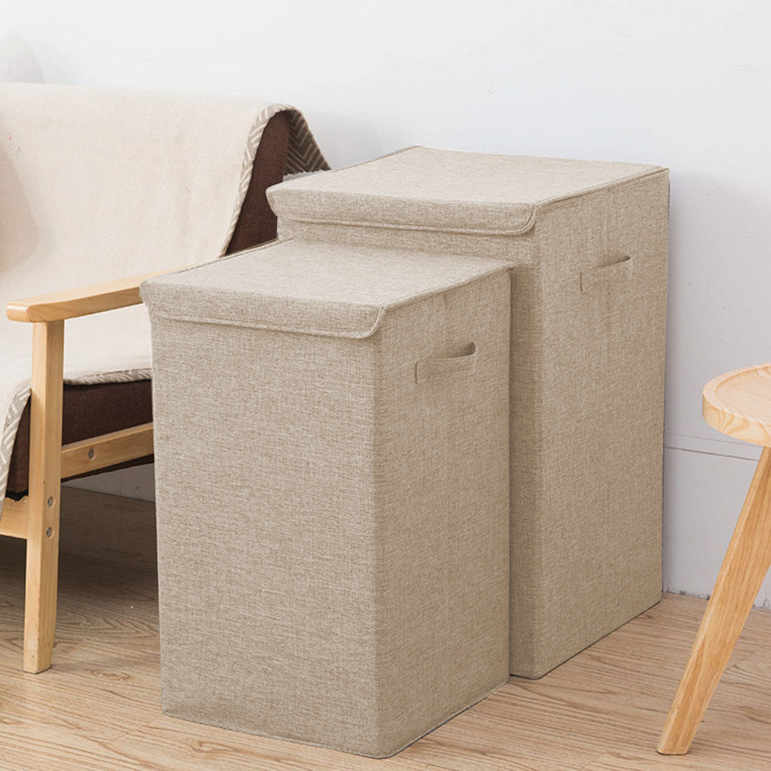 SOGA 2X Beige Medium Collapsible Laundry Hamper Storage Box Foldable Canvas Basket Home Organiser Decor - Cafe Supply