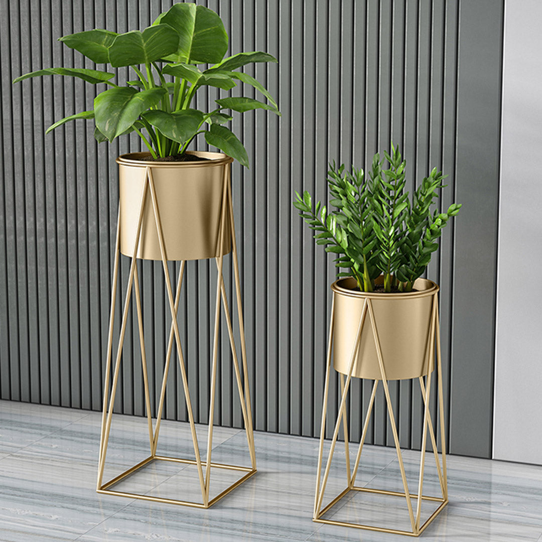 SOGA 2X 70cm Gold Metal Plant Stand with Gold Flower Pot Holder Corner Shelving Rack Indoor Display - Cafe Supply