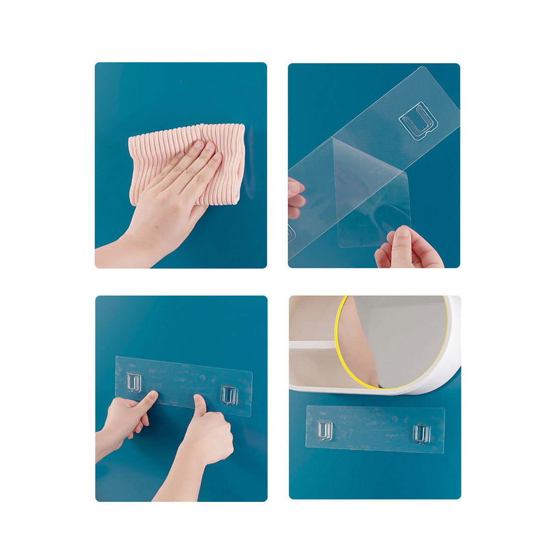 SOGA 39cm Oval Wall-Mounted Mirror Storage Box Vanity Mirror Rack Bathroom Adhesive Shelf Home Organiser Decor - Cafe Supply