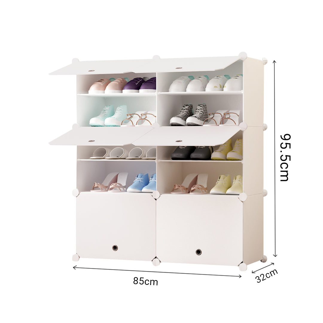 SOGA 5 Tier 2 Column White Shoe Rack Organizer Sneaker Footwear Storage Stackable Stand Cabinet Portable Wardrobe with Cover - Cafe Supply