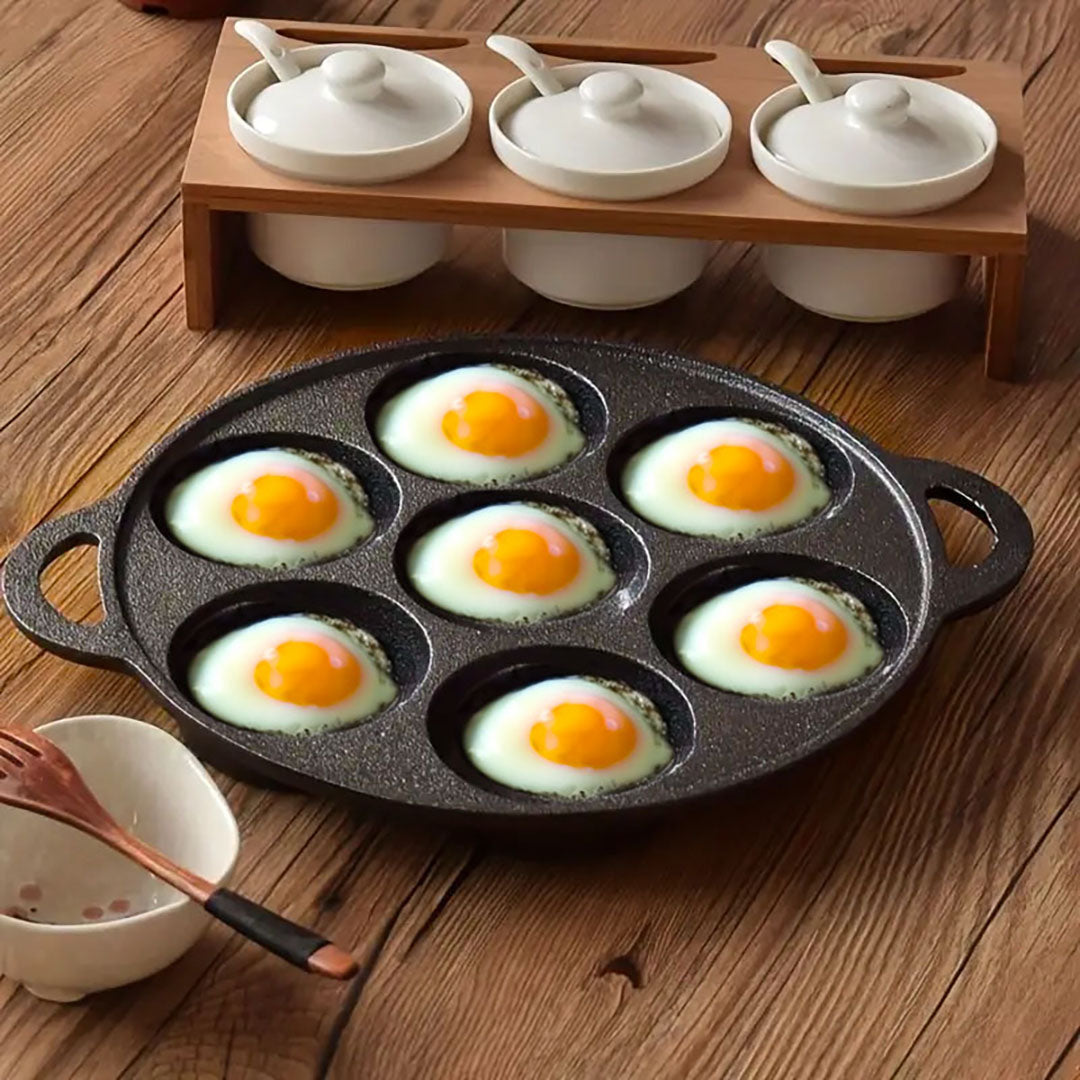 SOGA 2X 31.5cm Cast Iron Takoyaki Fry Pan Octopus Balls Maker 7 Hole Cavities Grill Mold - Cafe Supply