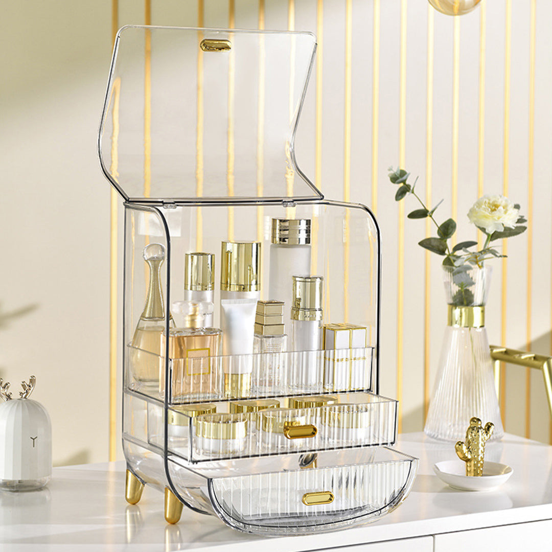 SOGA 2X 3 Tier Transparent Multifunctional Countertop Cosmetic Storage Makeup Perfume Skincare Display Stand Shelf Drawer Type Organiser - Cafe Supply