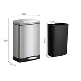 SOGA Foot Pedal Stainless Steel Rubbish Recycling Garbage Waste Trash Bin Rectangular Shape 12L Silver - Cafe Supply