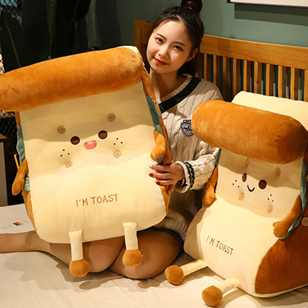 SOGA 2X Smiley Face Toast Bread Wedge Cushion Stuffed Plush Cartoon Back Support Pillow Home Decor - Cafe Supply