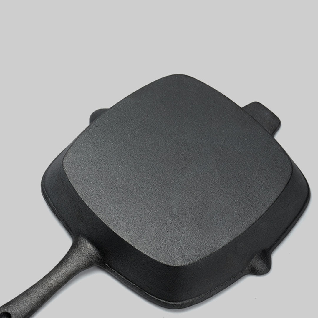 SOGA 2X 26cm Square Ribbed Cast Iron Frying Pan Skillet Steak Sizzle Platter with Handle - Cafe Supply