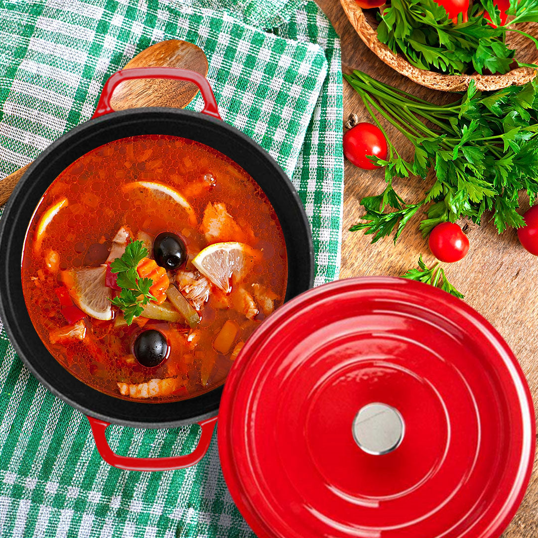 SOGA Cast Iron 22cm Enamel Porcelain Stewpot Casserole Stew Cooking Pot With Lid 2.7L Red - Cafe Supply
