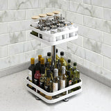 SOGA 2 Tier Steel White Square Rotating Multi-Function Kitchen Portable Storage Spice Seasoning Kitchen Countertop Organiser Shelf - Cafe Supply