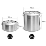 SOGA 17L Wide Stock Pot  and 50L Tall Top Grade Thick Stainless Steel Stockpot 18/10 - Cafe Supply