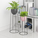 SOGA 2X 50cm Round Wire Metal Flower Pot Stand with Black Flowerpot Holder Rack Display - Cafe Supply