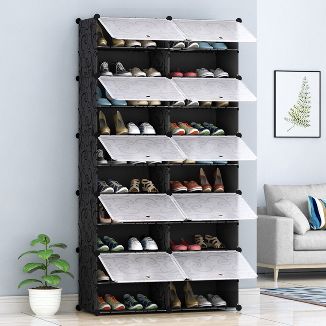 SOGA 10 Tier 2 Column Shoe Rack Organizer Sneaker Footwear Storage Stackable Stand Cabinet Portable Wardrobe with Cover - Cafe Supply