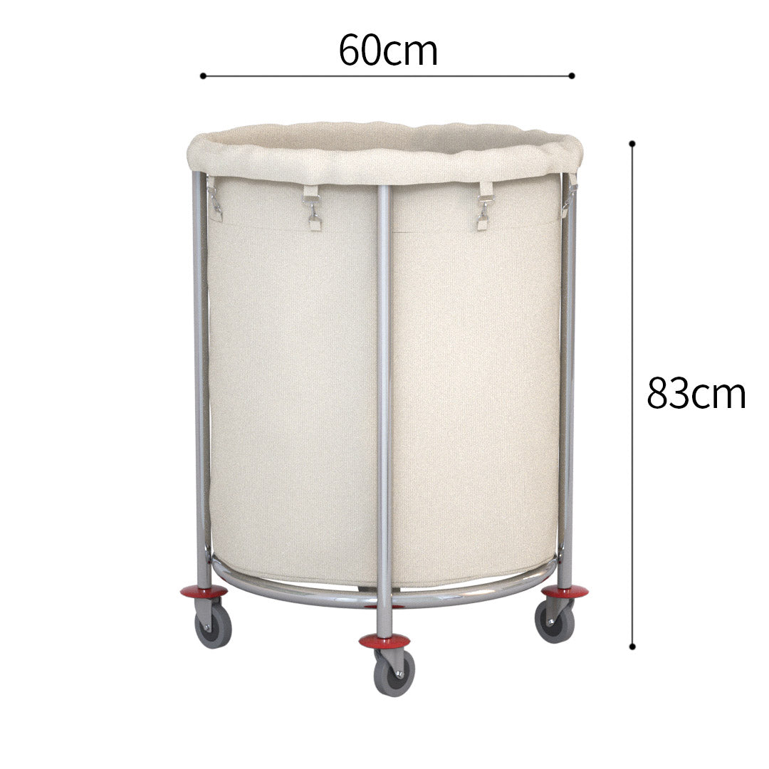 SOGA 2X Stainless Steel Commercial Round Soiled Linen Laundry Trolley Cart with Wheels White - Cafe Supply