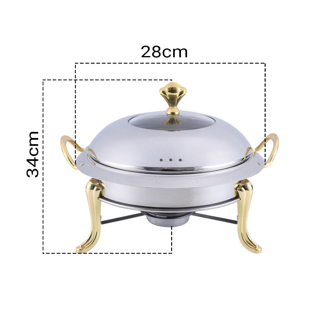 SOGA 4X Stainless Steel Gold Accents Round Buffet Chafing Dish Cater Food Warmer Chafer with Glass Top Lid - Cafe Supply