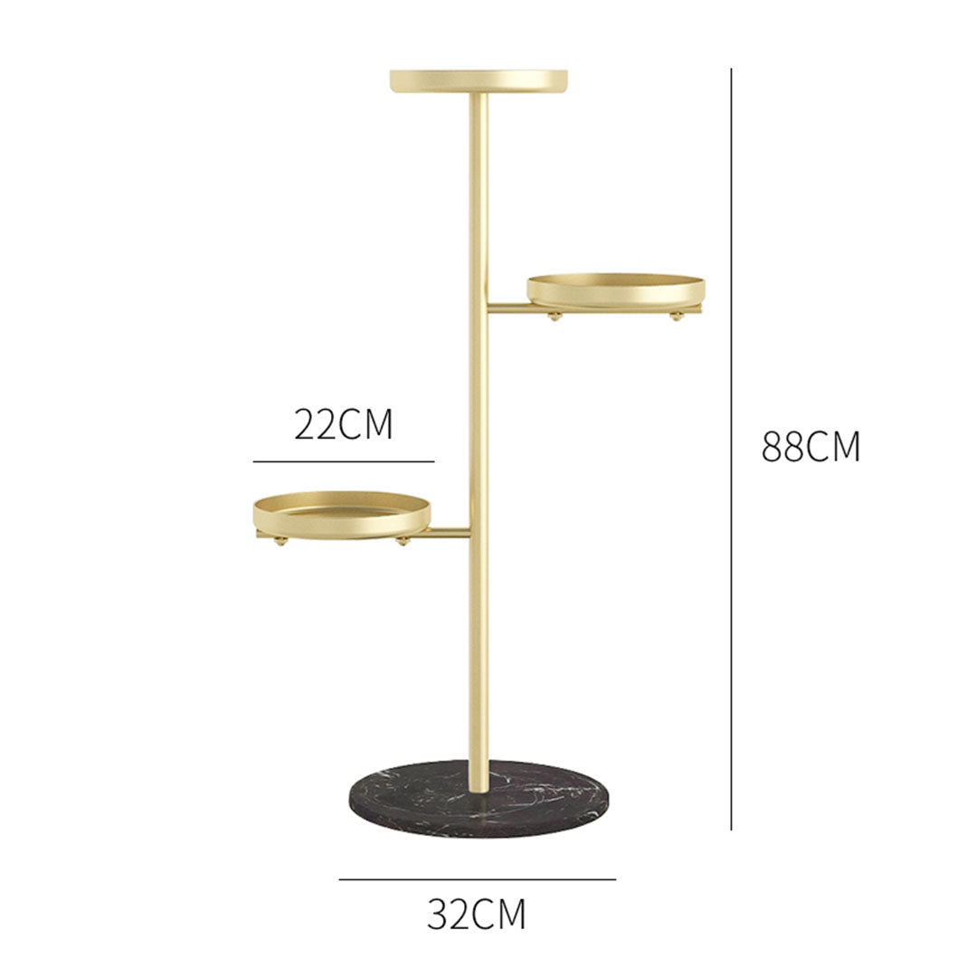 SOGA 3 Tier Gold Round Plant Stand Flowerpot Tray Display Living Room Balcony Metal Decorative Shelf - Cafe Supply