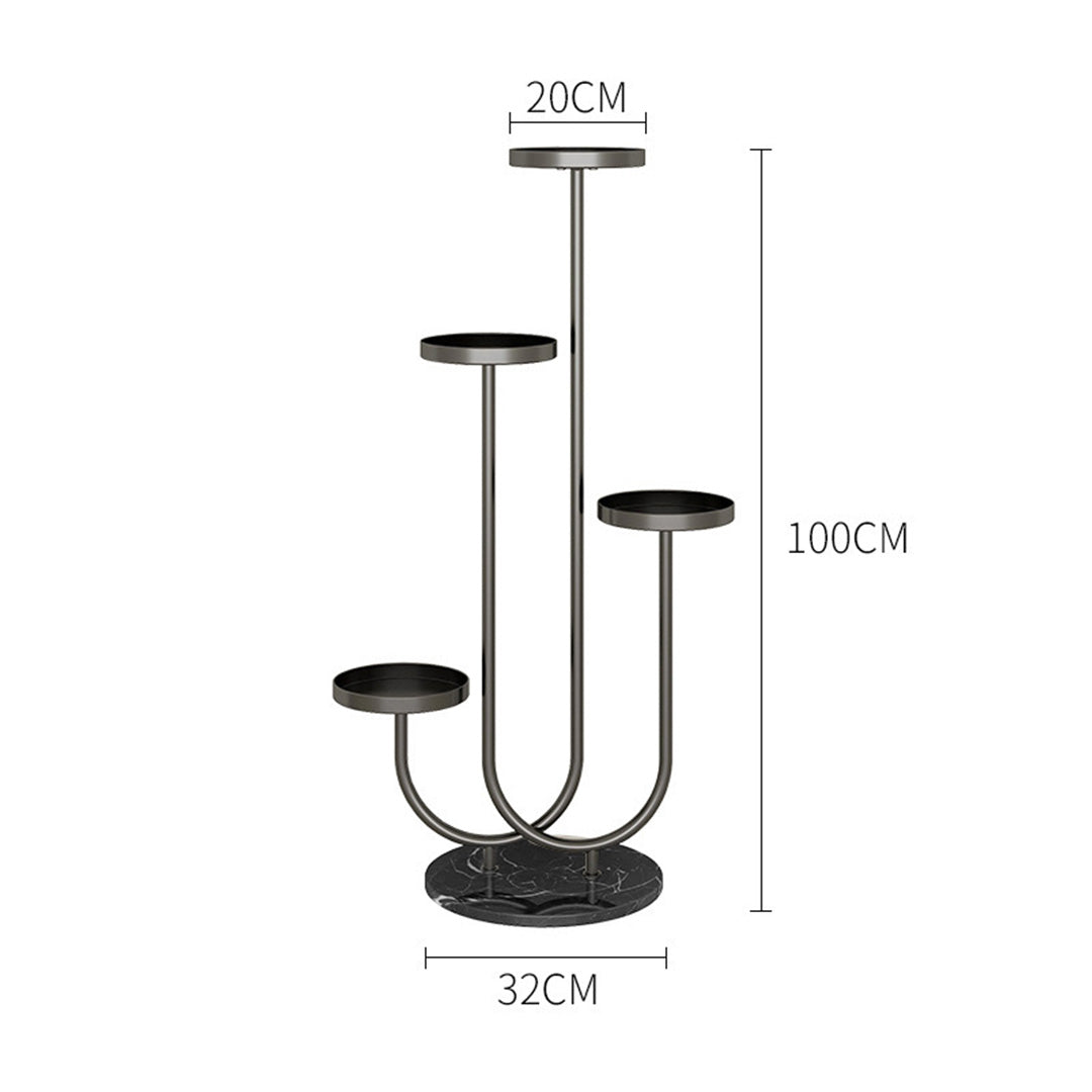 SOGA U Shaped Plant Stand Round Flower Pot Tray Living Room Balcony Display Black Metal Decorative Shelf - Cafe Supply