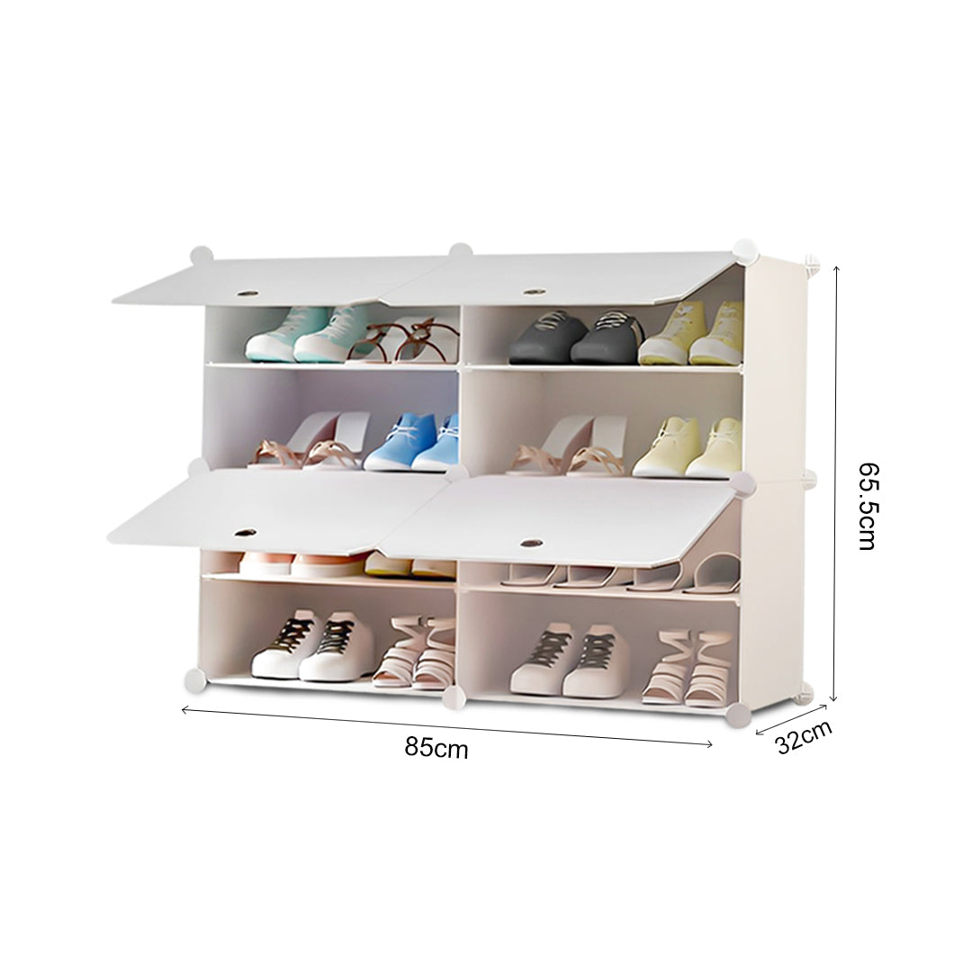 SOGA 4 Tier 2 Column White Shoe Rack Organizer Sneaker Footwear Storage Stackable Stand Cabinet Portable Wardrobe with Cover - Cafe Supply