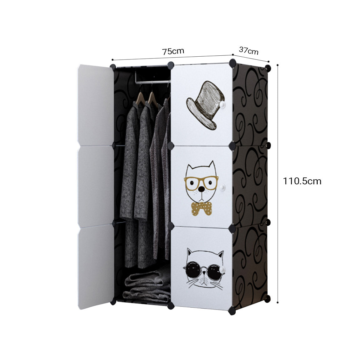 SOGA 6 Cubes Black Portable Wardrobe Divide-Grid Modular Storage Organiser Foldable Closet - Cafe Supply