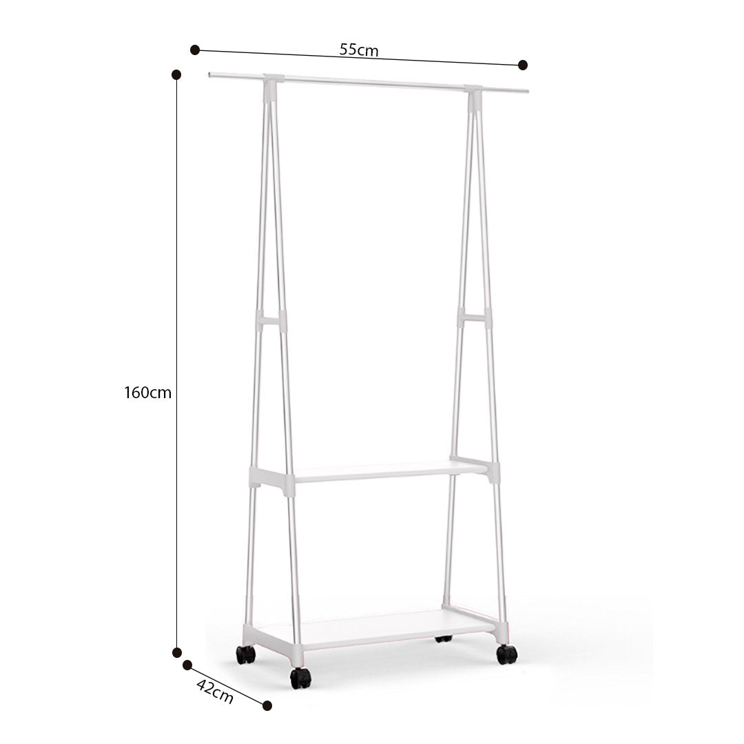 SOGA 2X 2-in-1 Organiser Clothes Shoe Rack Space-Saving Triangular Storage with Wheels White - Cafe Supply