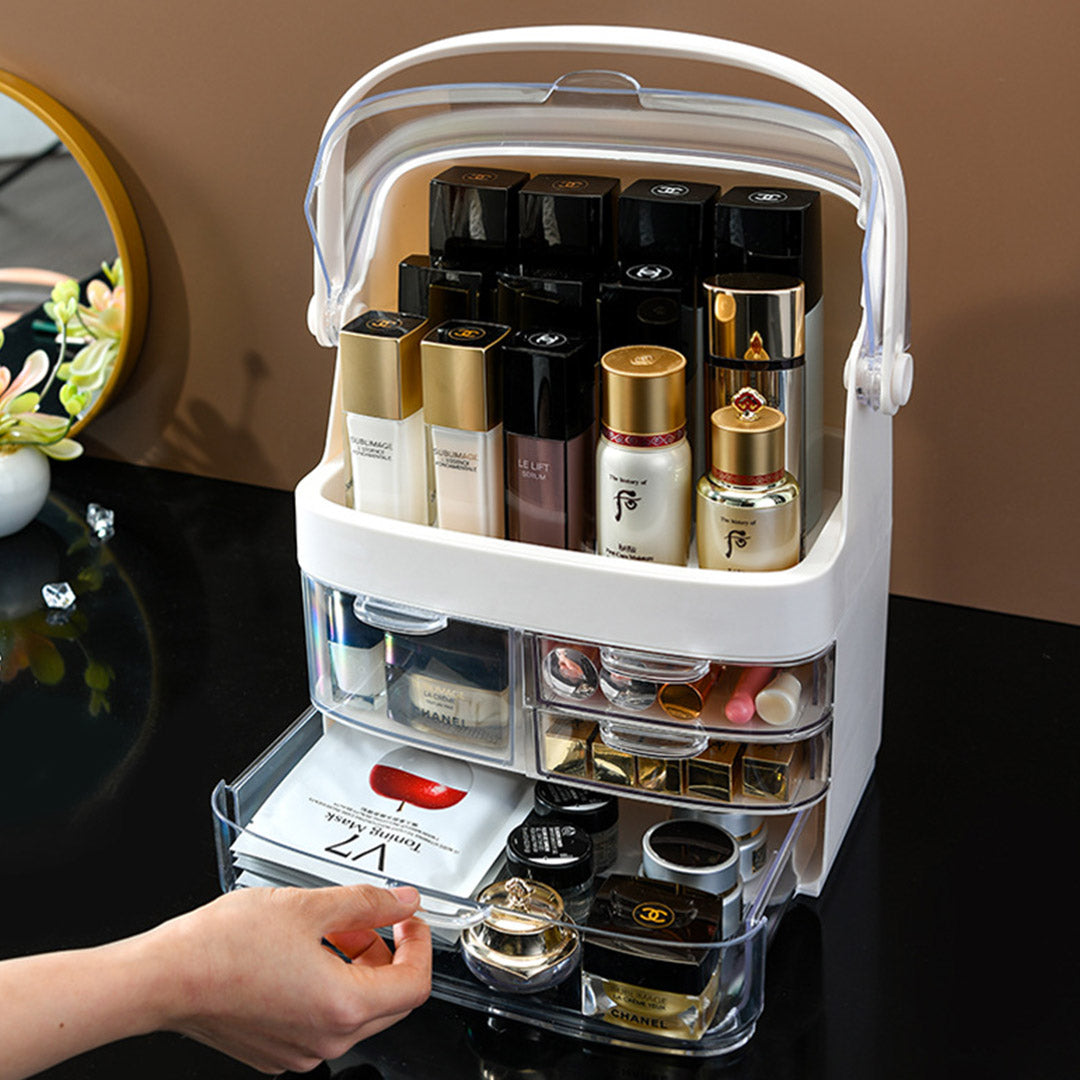 SOGA 3 Tier White Countertop Makeup Cosmetic Storage Organiser Skincare Holder Jewelry Storage Box with Handle - Cafe Supply