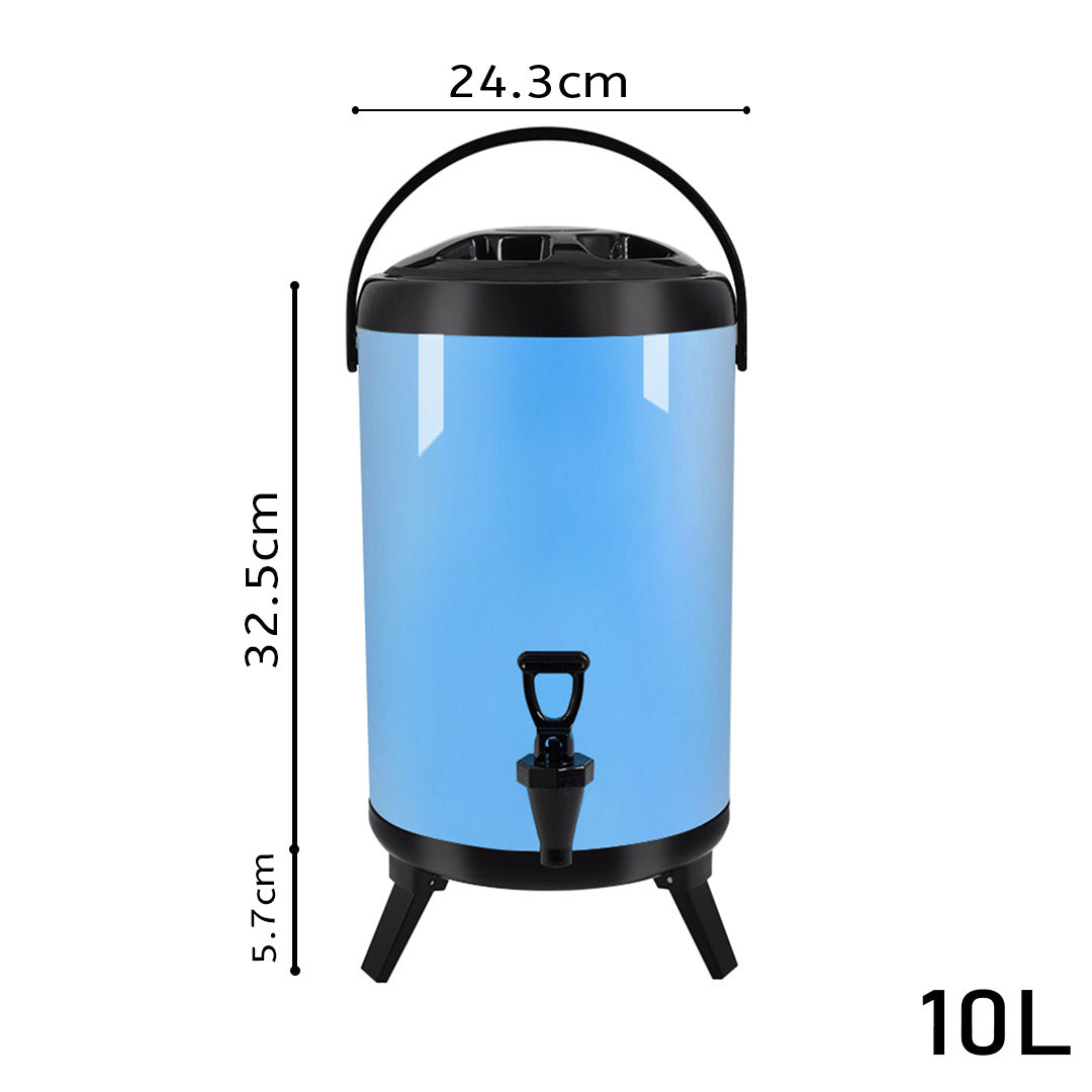 SOGA 2X 10L Stainless Steel Insulated Milk Tea Barrel Hot and Cold Beverage Dispenser Container with Faucet Blue - Cafe Supply