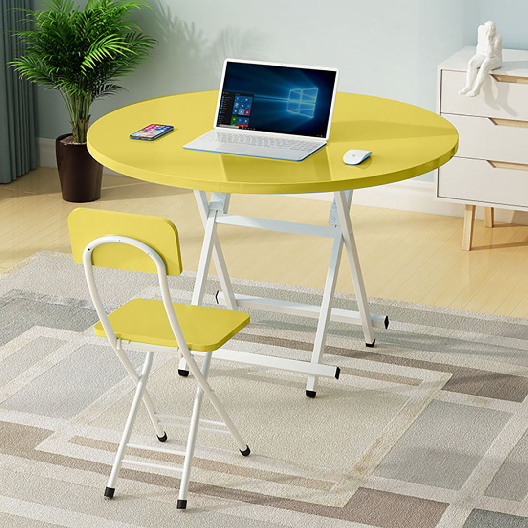 SOGA Yellow Dining Table Portable Round Surface Space Saving Folding Desk Home Decor - Cafe Supply