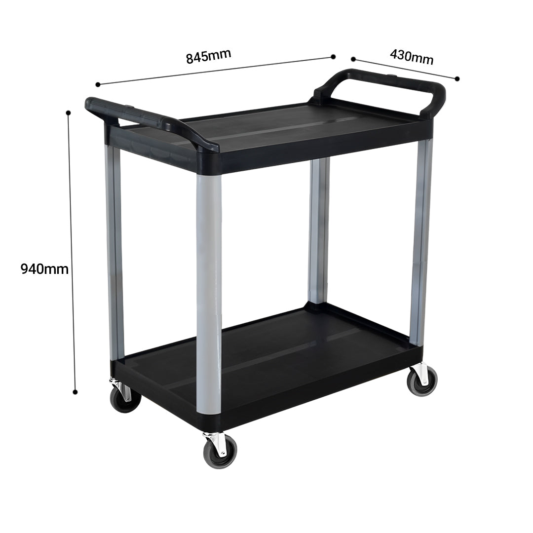 SOGA 2 Tier Food Trolley Portable Kitchen Cart Multifunctional Big Utility Service with wheels 845x430x940mm Black - Cafe Supply