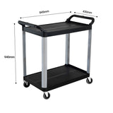 SOGA 2 Tier Food Trolley Portable Kitchen Cart Multifunctional Big Utility Service with wheels 845x430x940mm Black - Cafe Supply