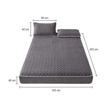 SOGA 2X Grey 183cm Wide Mattress Cover Thick Quilted Fleece Stretchable Clover Design Bed Spread Sheet Protector with Pillow Covers - Cafe Supply