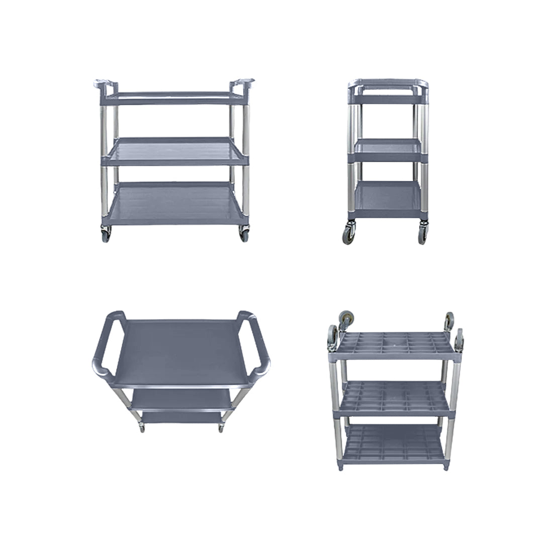 SOGA 3 Tier Food Trolley Portable Kitchen Cart Multifunctional Big Utility Service with wheels 830x420x950mm Gray - Cafe Supply