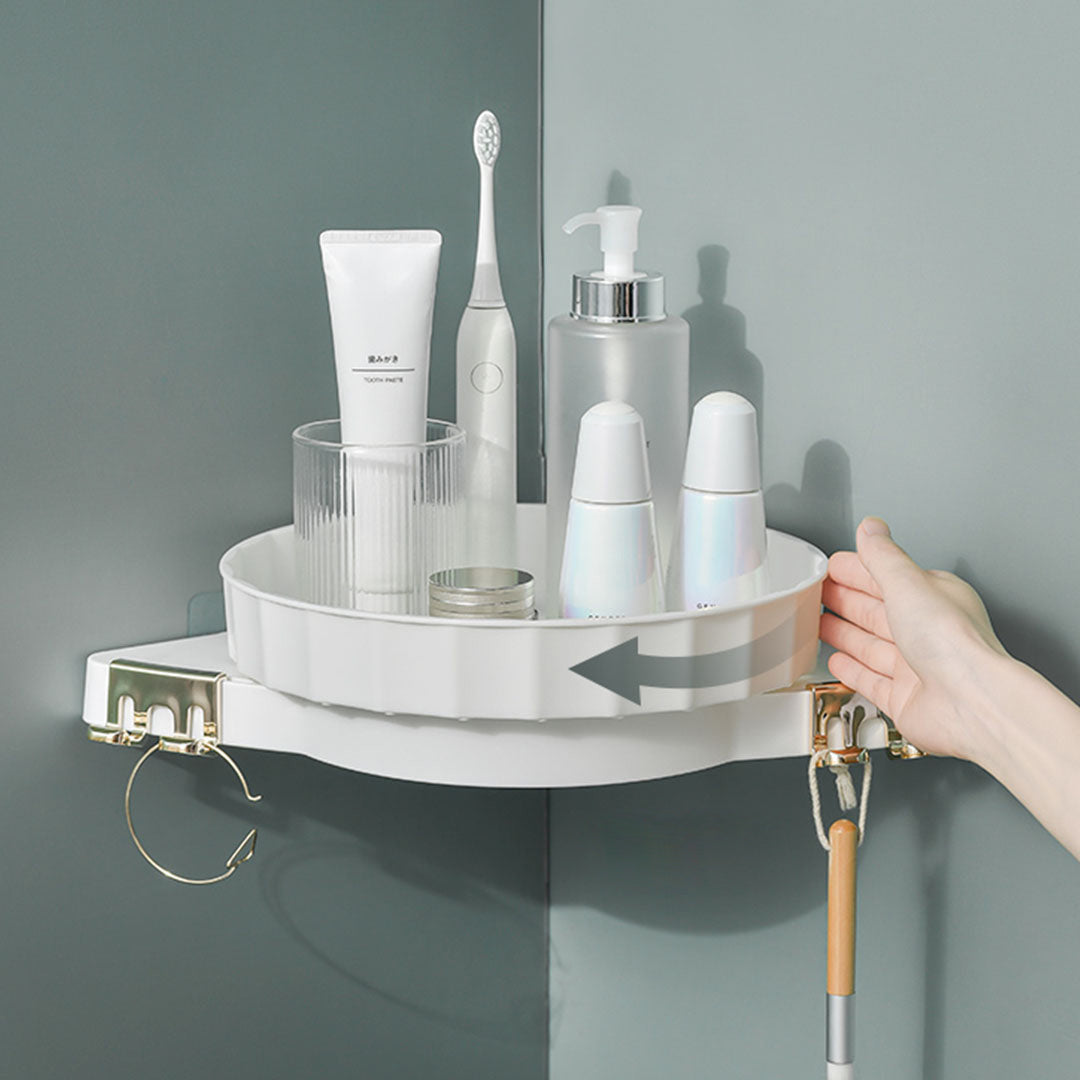 SOGA 2X White 360 Degree Wall-Mounted Rotating Bathroom Organiser Corner Vanity Rack Toilet Adhesive Storage Shelf - Cafe Supply