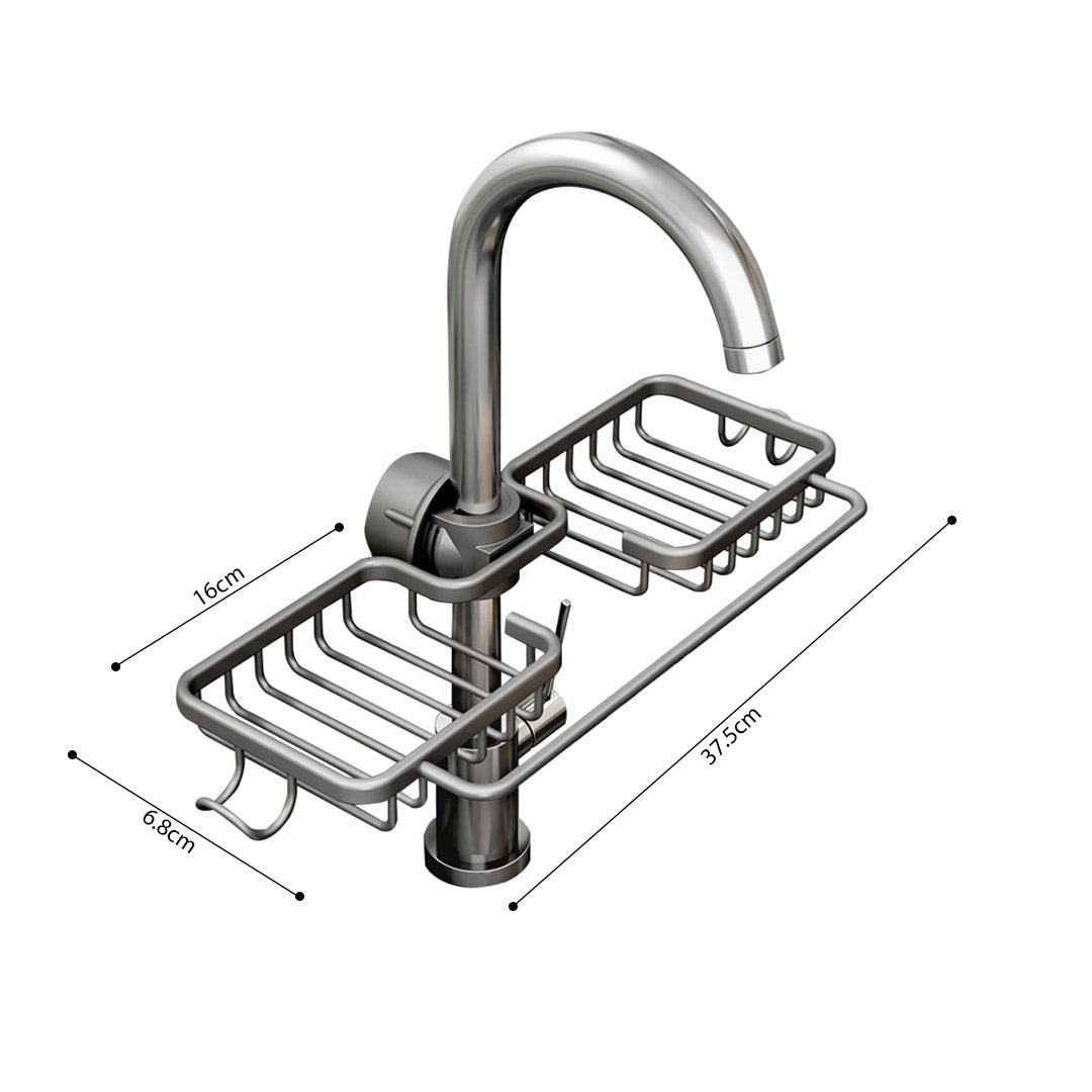 SOGA 2XDark Grey Kitchen Sink Organiser Faucet Soap Sponge Caddy Rack Drainer with Towel Bar Holder - Cafe Supply