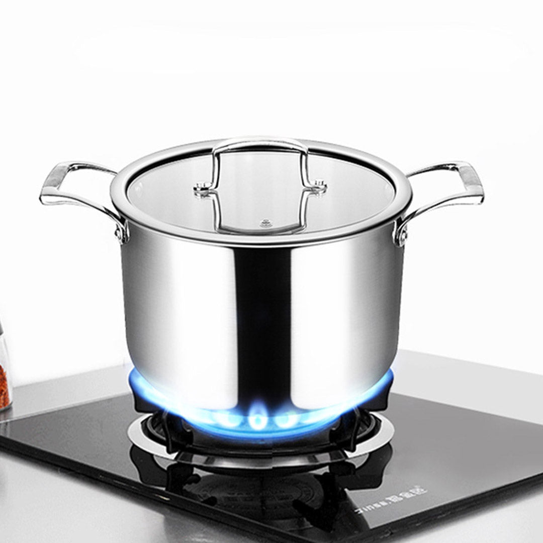 SOGA 2X 28cm Stainless Steel Soup Pot Stock Cooking Stockpot Heavy Duty Thick Bottom with Glass Lid - Cafe Supply