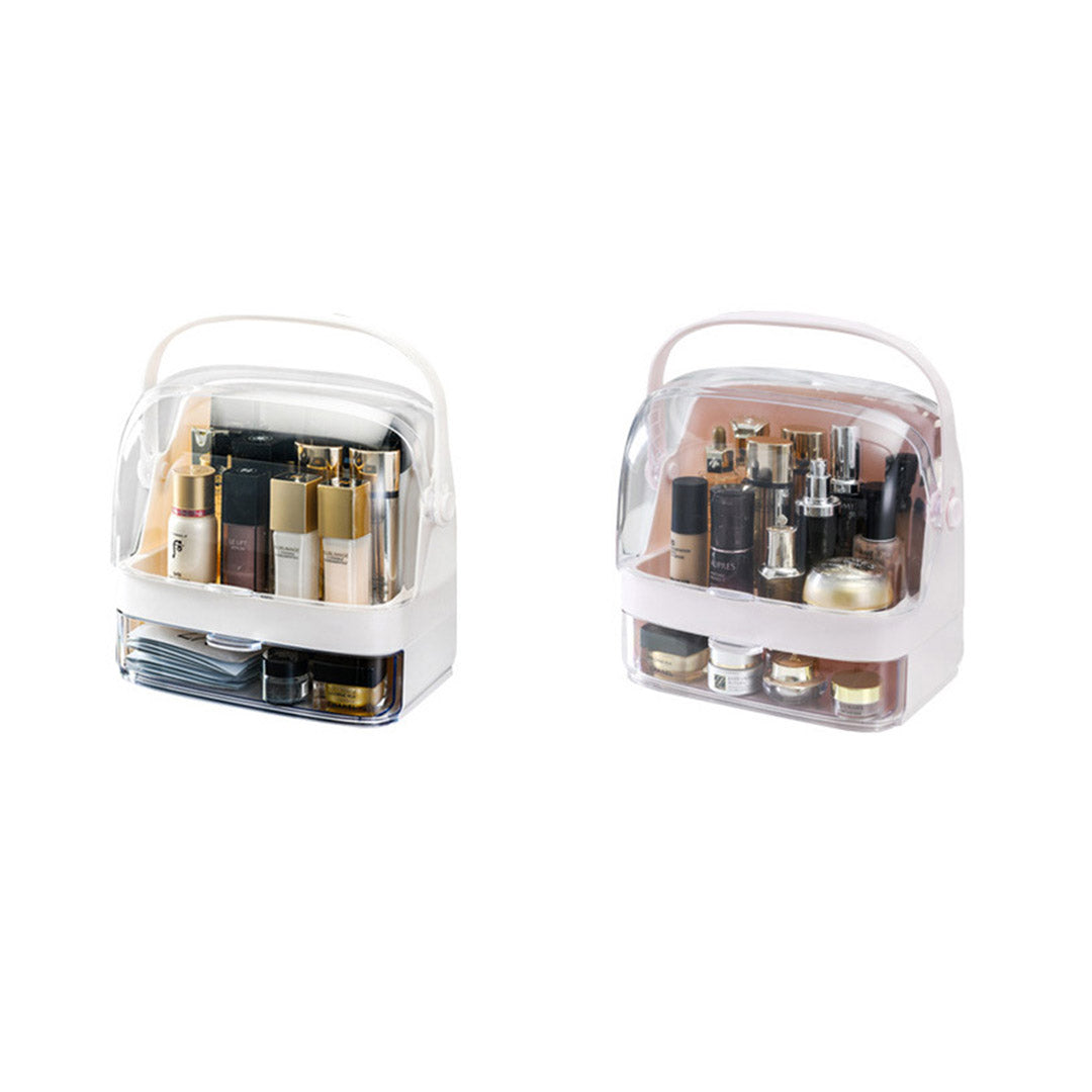 SOGA 2X 2 Tier Pink Countertop Makeup Cosmetic Storage Organiser Skincare Holder Jewelry Storage Box with Handle - Cafe Supply