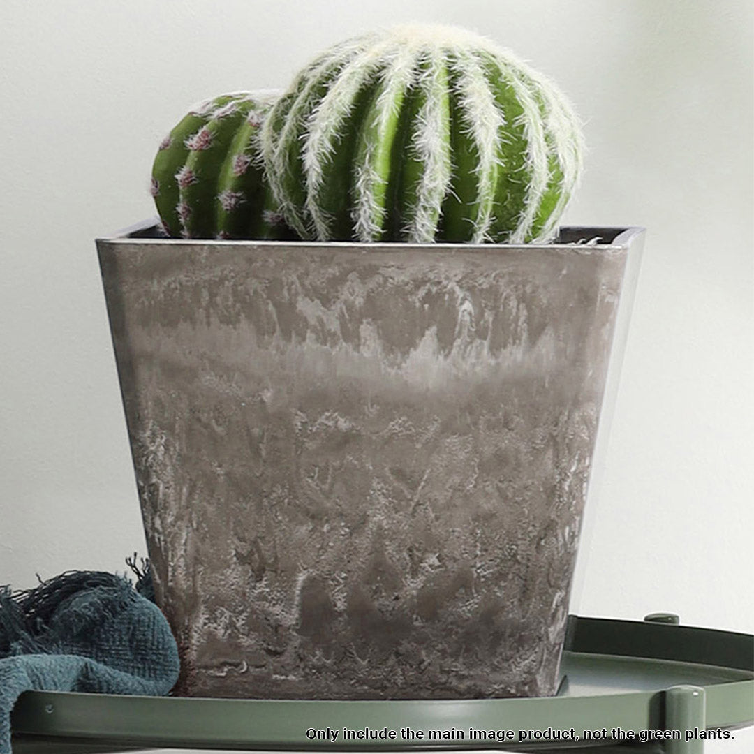 SOGA 2X 27cm Sand Grey Square Resin Plant Flower Pot in Cement Pattern Planter Cachepot for Indoor Home Office - Cafe Supply