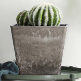SOGA 2X 27cm Sand Grey Square Resin Plant Flower Pot in Cement Pattern Planter Cachepot for Indoor Home Office - Cafe Supply