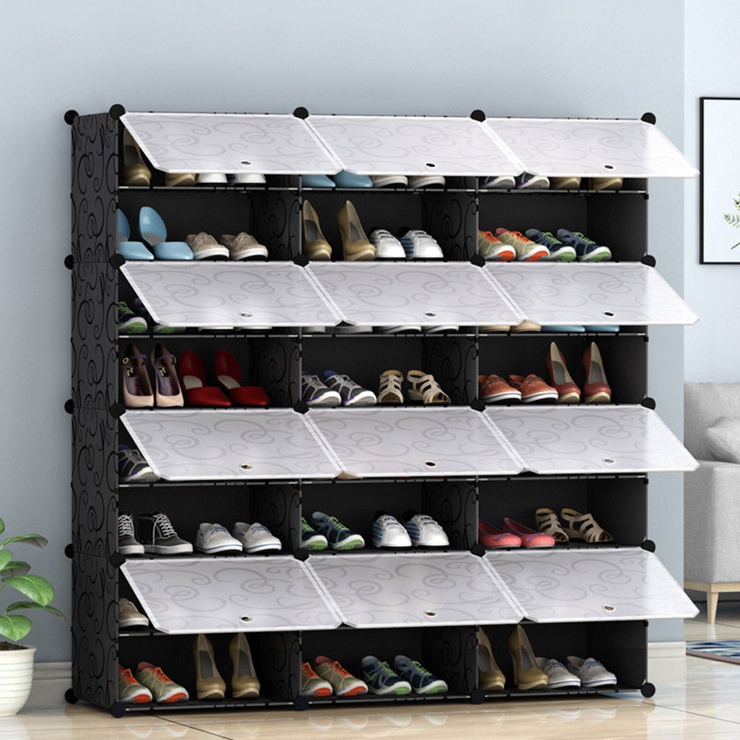 SOGA 8 Tier 3 Column Shoe Rack Organizer Sneaker Footwear Storage Stackable Stand Cabinet Portable Wardrobe with Cover - Cafe Supply