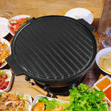 SOGA 2X 30CM Round Cast Iron Korean BBQ Grill Plate with Handles and Drip Lip - Cafe Supply