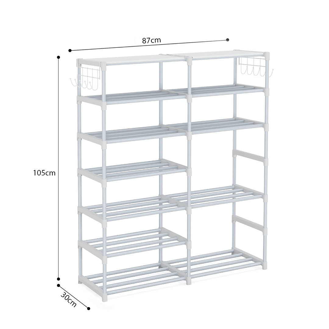 SOGA 2X 12-Shelf Tier Shoe Storage Shelf Space-Saving Caddy Rack Organiser with Side Hooks White - Cafe Supply