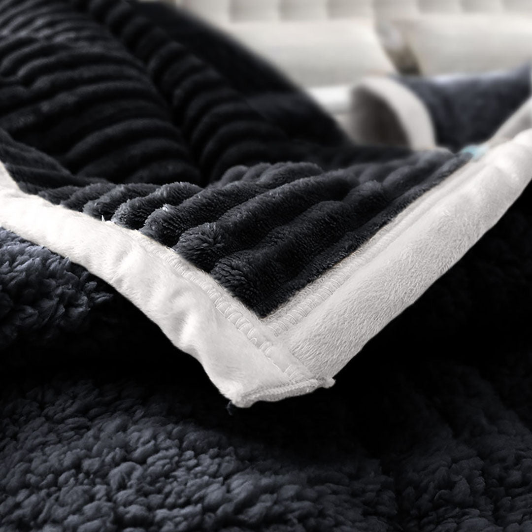 SOGA 2X Black Throw Blanket Warm Cozy Double Sided Thick Flannel Coverlet Fleece Bed Sofa Comforter - Cafe Supply