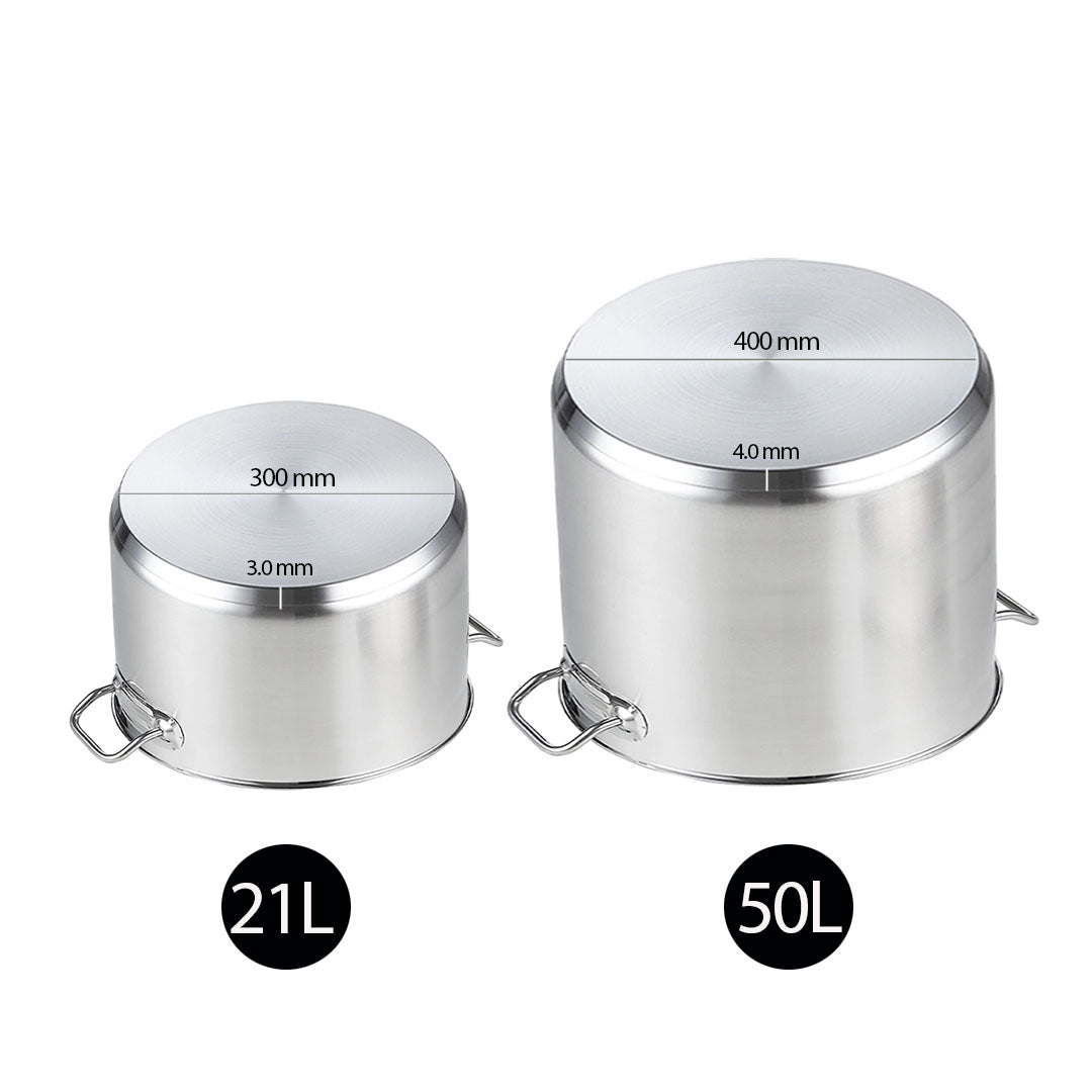 SOGA Stock Pot 21L 50L Top Grade Thick Stainless Steel Stockpot 18/10 - Cafe Supply