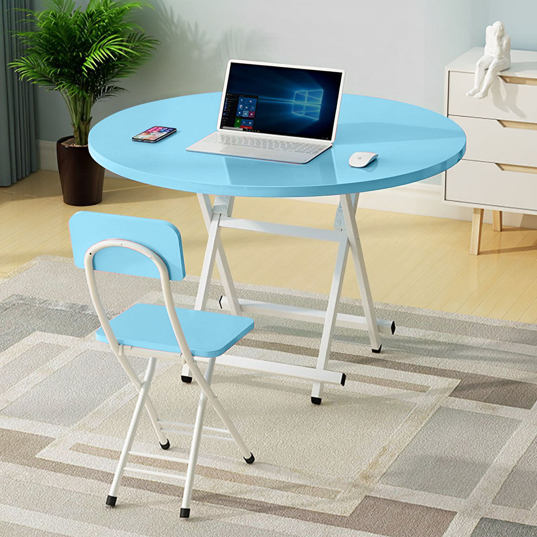 SOGA 2X  Blue Dining Table Portable Round Surface Space Saving Folding Desk Home Decor - Cafe Supply