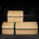 SOGA 2X Leather Car Boot Collapsible Foldable Trunk Cargo Organizer Portable Storage Box Beige/Gold Stitch Large - Cafe Supply