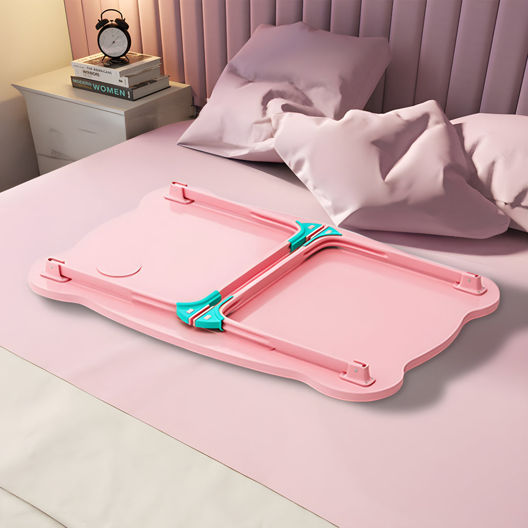 SOGA 2X Pink Portable Bed Table Adjustable Folding Mini Desk With Mini Drawer and Cup-Holder Home Decor - Cafe Supply