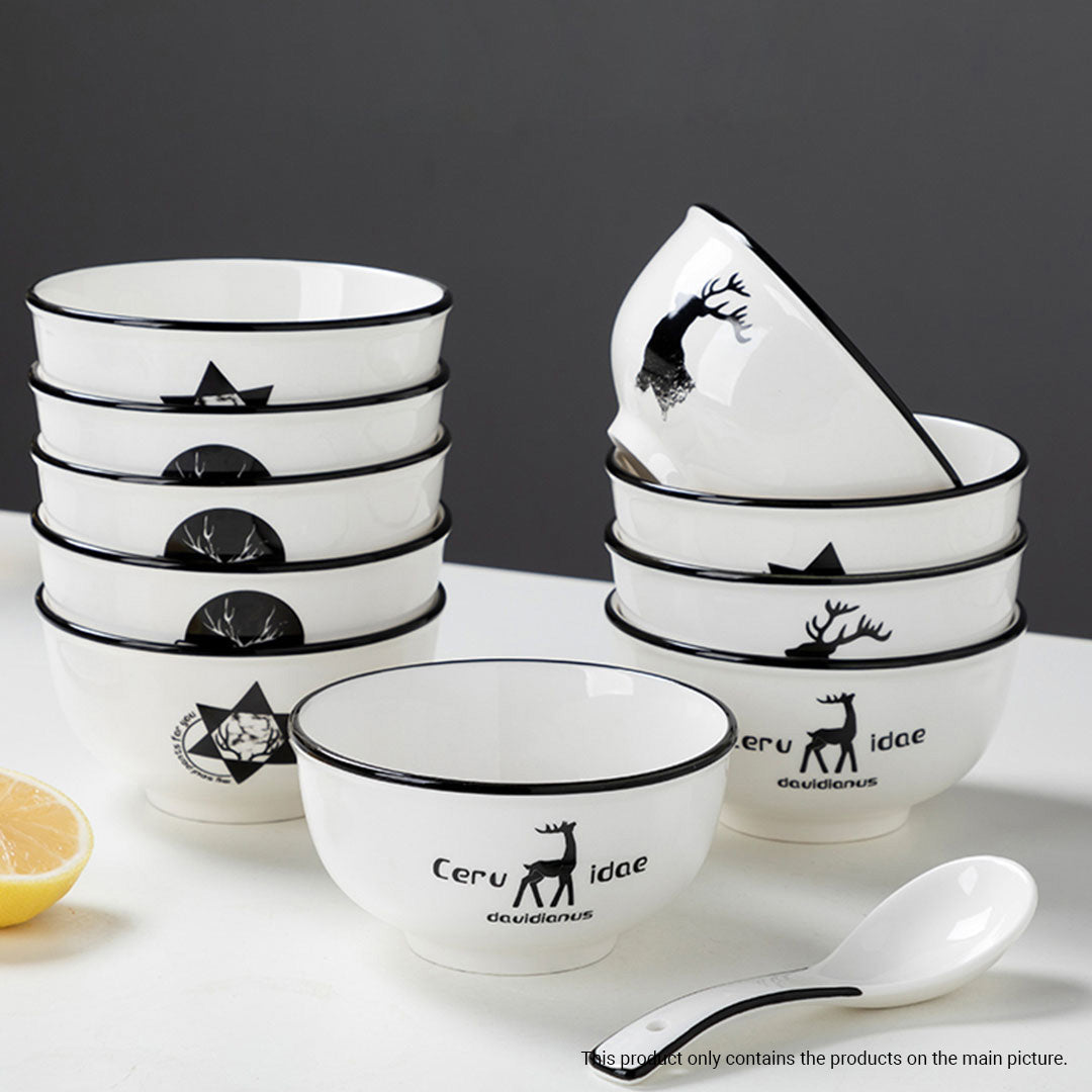 SOGA White Antler Printed Ceramic Dinnerware Set Crockery Soup Bowl Plate Server Kitchen Home Decor Set of 13 - Cafe Supply
