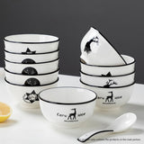 SOGA White Antler Printed Ceramic Dinnerware Set Crockery Soup Bowl Plate Server Kitchen Home Decor Set of 13 - Cafe Supply