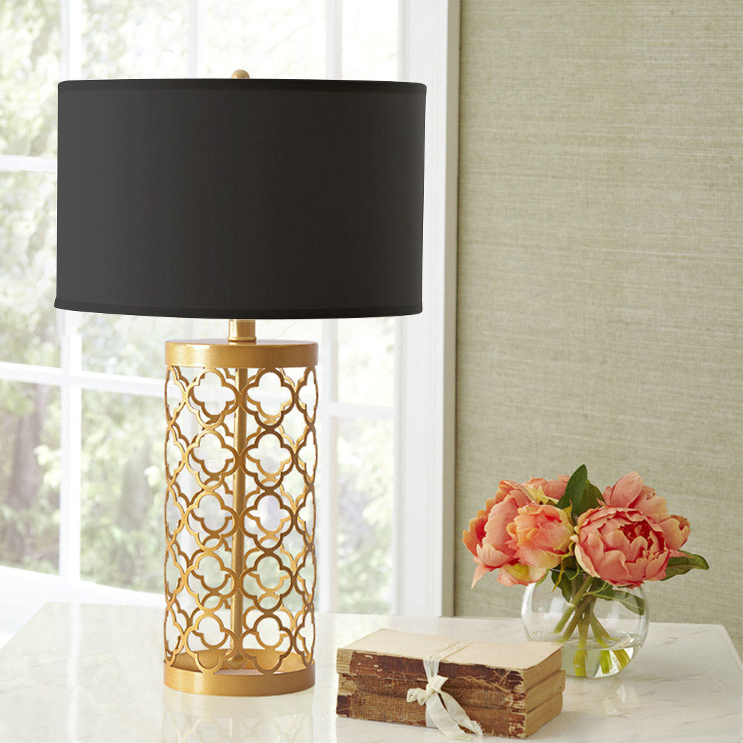 SOGA 2X Golden Hollowed Out Base Table Lamp with Dark Shade - Cafe Supply