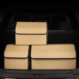 SOGA 2X Leather Car Boot Collapsible Foldable Trunk Cargo Organizer Portable Storage Box Beige/Gold Stitch Small - Cafe Supply
